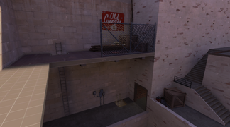 The Walkway holding the Sniper Rifle, with the ladder that can be accessed beneath it.